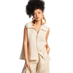 Áo Sơ Mi Kiểu Nữ F2 Fashion & Freedom Linen AK591-K-S-0623 Màu Kem Size S