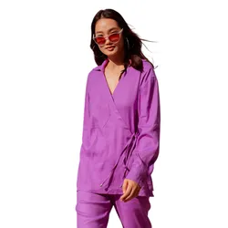 Áo Sơ Mi Kiểu Nữ F2 Fashion & Freedom Linen Autumn Charm AK538-TÍM-S-0822 Màu Tím Size S