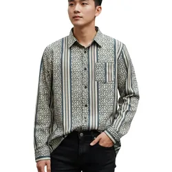 Áo Sơ Mi Nam Reason Clothing Multi WF3-12 Men's Monogram Long Sleeve Woven Shirt Phối Màu Size XS
