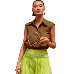 Áo Sơ Mi Nữ F2 Fashion & Freedom Linen Autumn Charm AK529-XR-S-0622 Màu Xanh Rêu Size S
