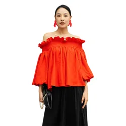 Áo Trễ Vai Nữ F2 Fashion & Freedom Linen AK597-DO-S-0723 Màu Đỏ Cam Size S