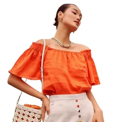 Áo Trễ Vai Nữ F2 Fashion & Freedom Summer Muse Orange Linen Blouse AK518-C-S-0622 Màu Cam Size S