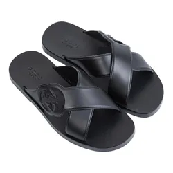 Dép Nam Gucci Interlocking G Slide Sandal In Black 738471 US000 10000 Màu Đen Size 5
