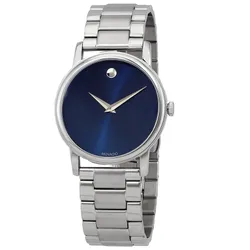 Đồng Hồ Nam Movado Classic Museum Quartz Navy Dial Men's Watch 2100015 Màu Bạc