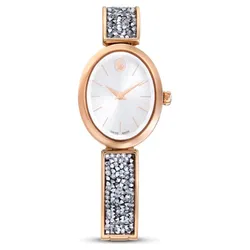 Đồng Hồ Nữ Swarovski Crystal Rock Oval Watch Swiss Made, Crystal Bracelet Rose Gold Tone Finish 5656851 Màu Xám - Vàng
