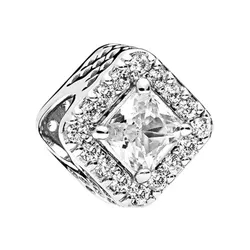 Hạt Vòng Charm Nữ Pandora Geometric Radiance 796206CZ Square Sparkle Màu Bạc Trắng