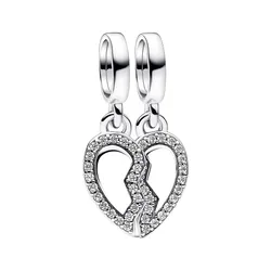 Hạt Vòng Charm Pandora Moments Hai Mảnh Ghép Hình Trái Tim 792743C01 Màu Bạc