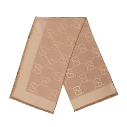 Khăn Quàng Cổ Nữ Gucci GG Jacquard Silk-Wool Camel Shawl Màu Camel