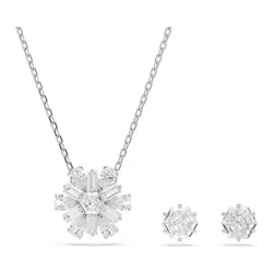 Set Dây Chuyền + Khuyên Tai Nữ Swarovski Idyllia Mixed Cuts, Snowflake, White, Rhodium Plated Set 5691486 Màu Bạc