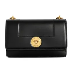 Túi Đeo Vai Nữ Versace Logo Medusa Shoulder Bag Leather Black Gold Tone Màu Đen