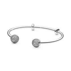 Vòng Đeo Tay Nữ Pandora Open Bangle Charm Bracelet With Clear Cubiz Ziconia 596438CZ Màu Bạc Size 16