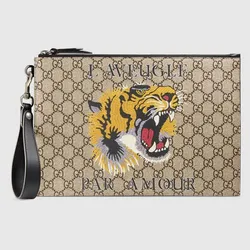 Túi Clutch Gucci Bestiary Pouch With Tiger Màu Nâu