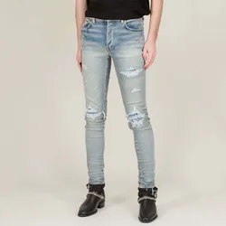 Quần Bò Amiri Leather Bandana Jeans Clay Màu Xanh Bạc