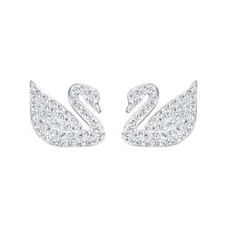 Khuyên Tai Swarovski Swan Pavé Stud Earrings Swan, White, Rhodium Plated 5161256