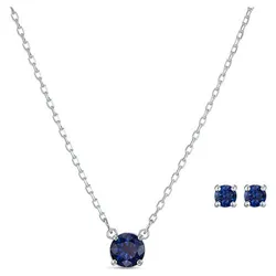 Set Dây Chuyền Khuyên Tai Swarovski Attract Set Round, Blue, Rhodium Plated