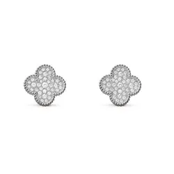 Khuyên Tai Jewery Luxury Alhambra Earrings Vàng Trắng Đính Kim Cương