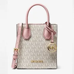 Túi Xách Tay Michael Kors MK Mercer Extra-Small Logo And Leather Crossbody Bag Màu Trắng Hồng 