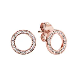 Khuyên Tai Nữ Pandora Sparkling Circle Stud Earrings Màu Vàng Hồng