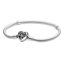 Vòng Đeo Tay Pandora Moments Snake Chain Bracelet With Family Tree Heart Clasp 598827C01 Màu Bạc Size 19