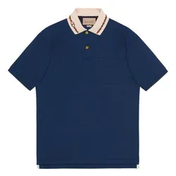 Áo Polo Gucci Stretch Cotton Piquet Polo With Embroidery Màu Xanh Navy Size M