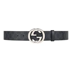 Thắt Lưng Gucci GG Supreme Belt With G Buckle Màu Đen Xám 4cm Size 90