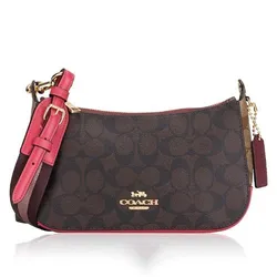 Túi Đeo Chéo Coach C6825 Signature Jes Baguette Blocked Crossbody Brown Strawberry Haze Multi Màu Nâu Đen