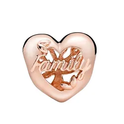 Hạt Vòng Charm Pandora Openwork Family Tree Heart Charm 788826C01 Màu Vàng Hồng