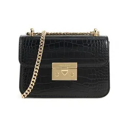 Túi Đeo Chéo Nữ Charles & Keith CNK Croc-Effect Chain Strap Crossbody Bag 80700998-4 Màu Đen