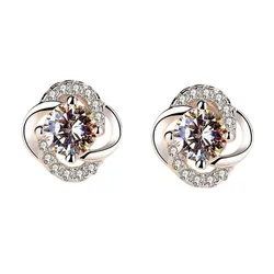 Khuyên Tai LiLi Jewelry Hình Cỏ Bốn Lá Đính Đá Cubic Zirconia LiLi_453329 Màu Bạc