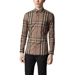 Áo Sơ Mi Burberry Classic Khaki Check Shirt Stretch Material Màu Nâu Size XS
