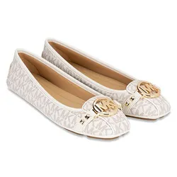 Giày Bệt Michael Kors MK Fulton Stud Signature Flats Vanilla Màu Trắng Xám Size 37.5