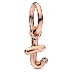 Hạt Vòng Charm Pandora 782469C01 Letter T Script Alphabet Dangle Màu Vàng Hồng