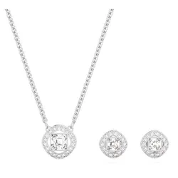Set Dây Chuyền Và Khuyên Tai Swarovski Angelic Square Setwhite, Rhodium Plated 5646907 Màu Trắng