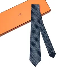 Cà Vạt Nam Hermès Cravate Marine Blanc H Griffonne Màu Xanh