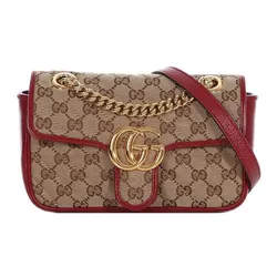 Túi Đeo Chéo Nữ Gucci GG Marmont Small Shoulder Bag Màu Nâu Viền Đỏ