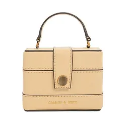 Túi Xách Nữ Charles & Keith CNK Mini Bronte Contrast Trim Top Handle Bag 51210040 Màu Beige