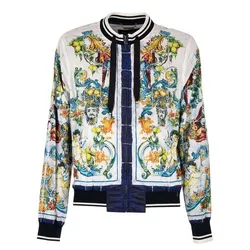 Áo Khoác Nam Dolce & Gabbana D&G Majolica Baroque Printed Bomber Jacket G9LI4THPM17 Màu Trắng Xanh Size 46