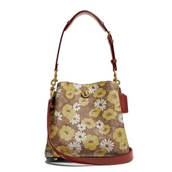 Túi Đeo Chéo Nữ Coach Willow Bucket Bag In Signature Canvas With Floral Print C9722 Màu Nâu Vàng