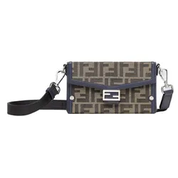 Túi Đeo Chéo Unisex Fendi Baguette Soft Trunk Phone Pouch Fabric Màu Be Viền Xanh