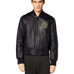 Áo Khoác Nam Versace Jeans Couture Leather Logo Embroidered 73GAVP07 Màu Đen Size 46