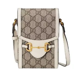 Túi Đựng Điện Thoại Nữ Gucci Horsebit 1955 Mini Beige And White Leather Màu Be Trắng