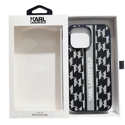 Ốp Điện Thoại Karl Lagerfeld With Monogram Pattern & Vertical Logo Compatble iPhone 14 Pro Max Màu Đen
