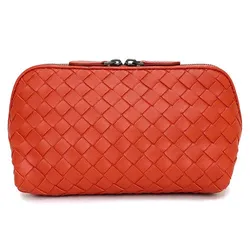 Túi Cầm Tay Nữ Bottega Veneta Intrecciato Pouch Calfskin Leather Orange Gunmetal Hardware Màu Cam