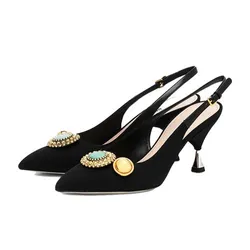 Giày Cao Gót Nữ Miu Miu Embellished Pumps Màu Đen Size 35
