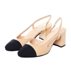 Giày Cao Gót Nữ Pazzion Blythe Lambskin Toe Cap Block Heels A569-3AALM034 Màu Be/Đen