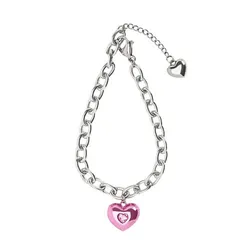 Vòng Đeo Tay Nữ Charles & Keith CNK Bethania Heart Crystal Chain-Link Bracelet - Pink 13220019 Màu Hồng