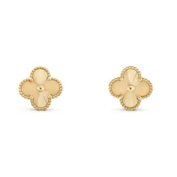 Khuyên Tai Nữ Jewery Luxury Gold Alhambra Earrings 18 Karat Yellow Gold Màu Vàng