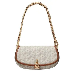Túi Đeo Chéo Nữ Michael Kors MK Mila Small Empire Signature Logo Shoulder Bag 30H3GIMM1B Màu Trắng Nâu