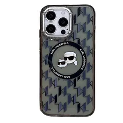 Ốp Điện Thoại Karl Lagerfeld IML Monogram & Choupette Head Case For Iphone 15 Pro Max Màu Xám