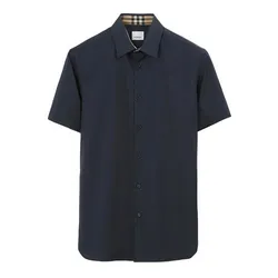 Áo Sơ Mi Nam Burberry Stretch Cotton Shirt Màu Xanh Navy Size S